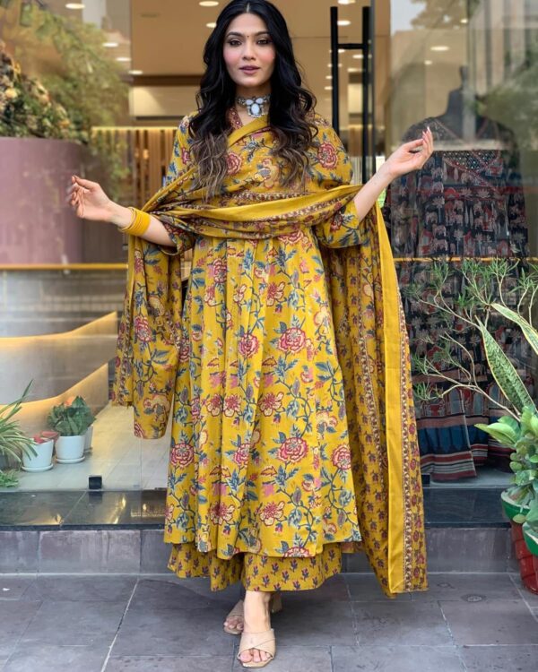 GoSriKi Women's Rayon Viscose Anarkali Printed Kurta with Palazzo & Dupatta - Image 6