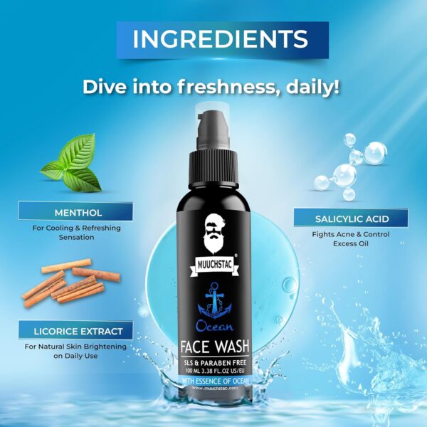 Muuchstac Ocean Face Wash for Men | Fight Acne & Pimples, Brighten Skin, Clears Dirt, Oil Control, - Image 6