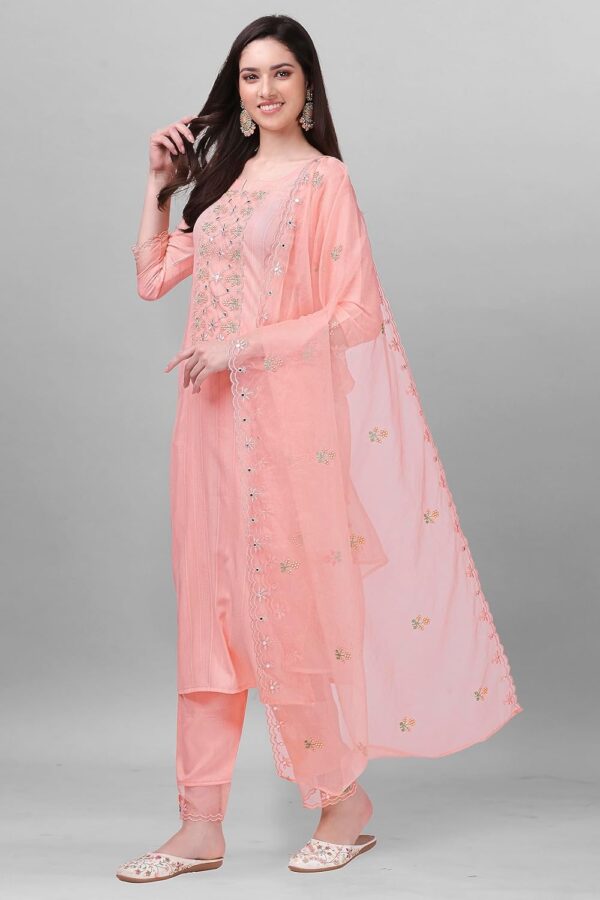 TRENDMALLS Women's Cotton Embroidery Salwar Suit Set Kurta Pant with Dupatta Kurta Set for Women - Image 4