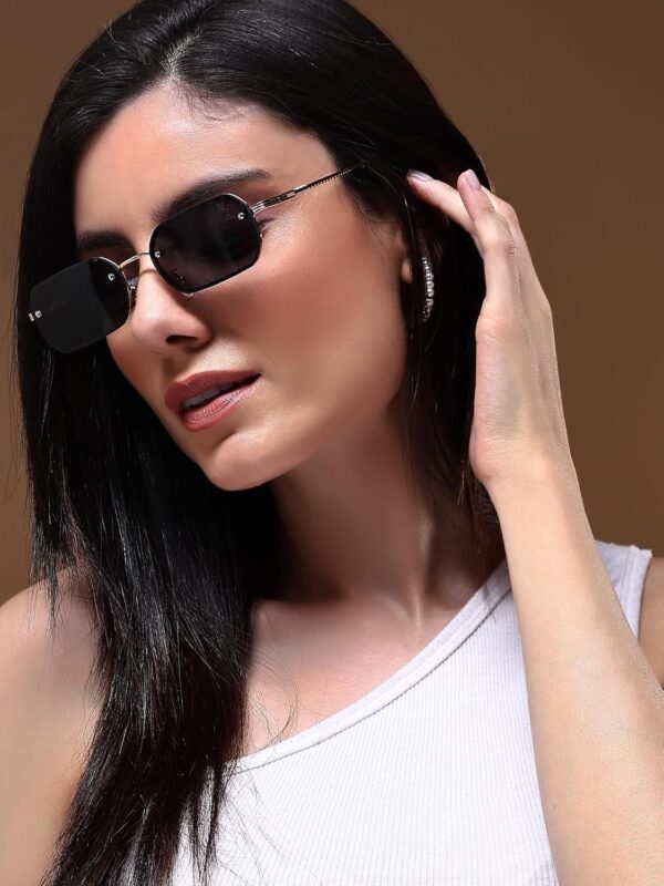 Voyage UV Protected Black Rectangle Sunglasses for Men & Women (Size: Medium | 9032MG4321 | Golden - Image 4