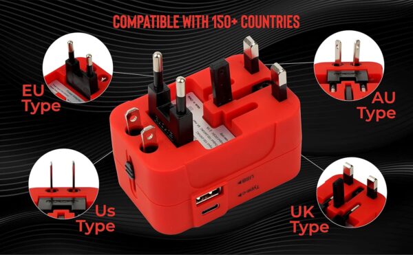rts 224+ Countries Universal Travel Adapter with USB-C Type C & USB International All in One Travel - Image 10