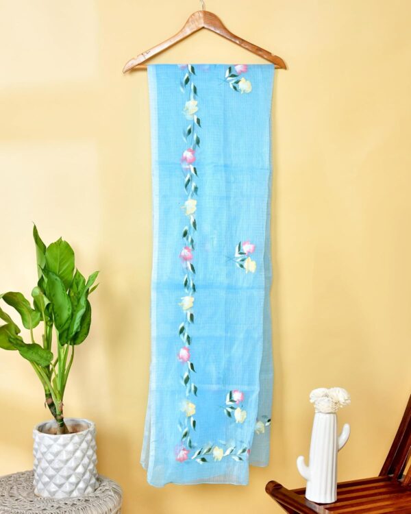 POISED Pure Hand-Painted Floral Kota Doria dupatta for woman - Image 4