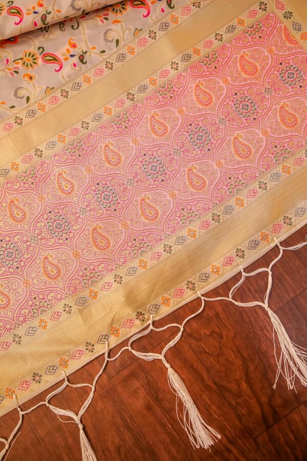DEVANGI Women's Woven Banarasi Kashmiri Silk Jacquard Dupatta/Chunni with Meena Work, Width 1 Meter, - Image 5
