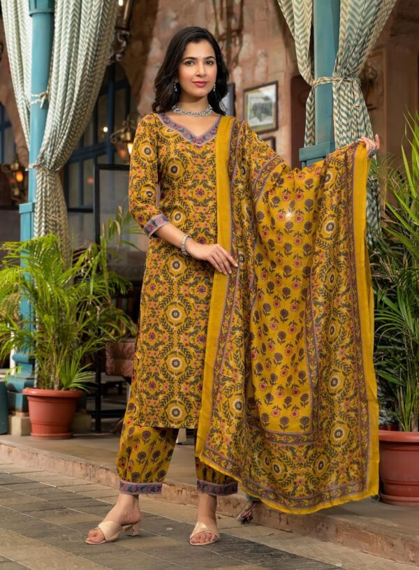 KLOSIA Women's Viscose Printed Kurta Pant With Dupatta Set - Image 6