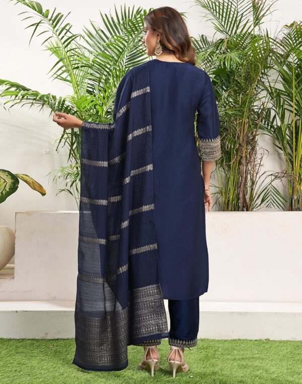 SIRIL Women's Rayon Viscose Sequence Embroidered Straight Kurta Pant with Dupatta Set - Image 3
