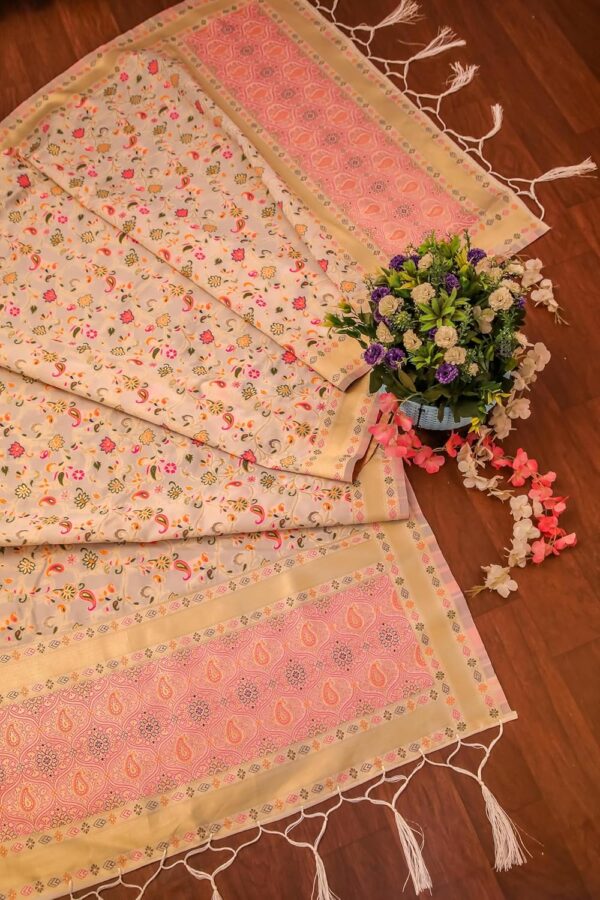 DEVANGI Women's Woven Banarasi Kashmiri Silk Jacquard Dupatta/Chunni with Meena Work, Width 1 Meter, - Image 4