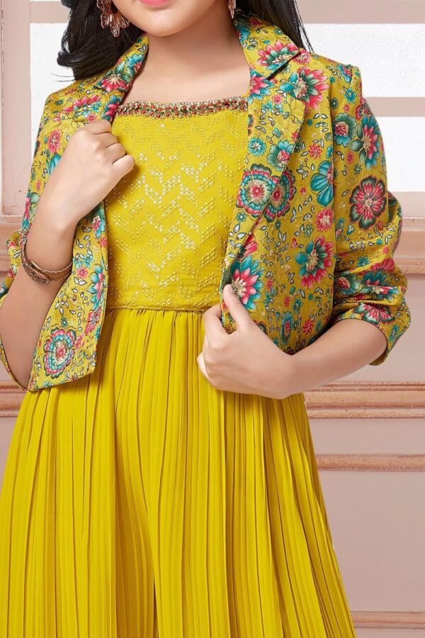 White Button new lemon sequence work with floral print jacket style indowestern palazzo set for - Image 3