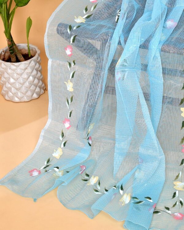 POISED Pure Hand-Painted Floral Kota Doria dupatta for woman - Image 6