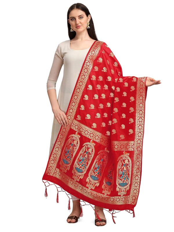 DEVANGI Women's Woven Banarasi Silk Zari Dupatta/Chunni, Width 1 Meter, Length 2.5 Meter - Image 2