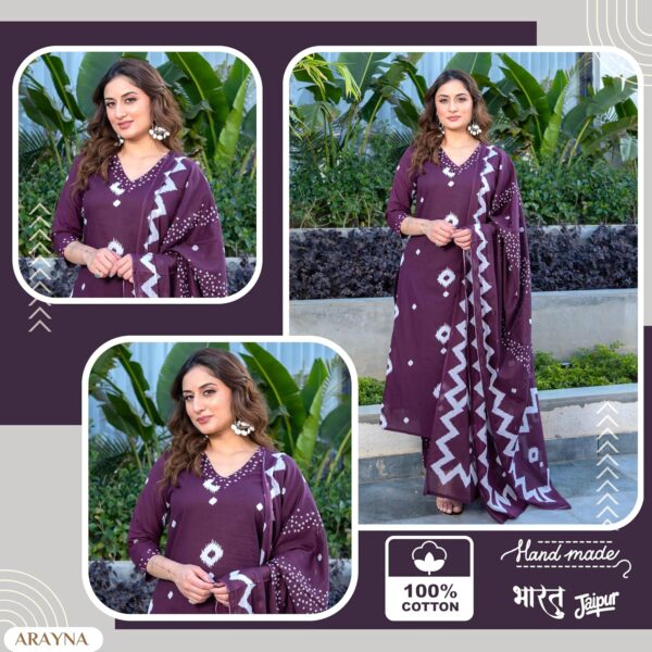 Arayna Women's Pure Cotton Bandhani Print Ethnic Kurta Set with Palazzo Pants & Dupatta - Image 6