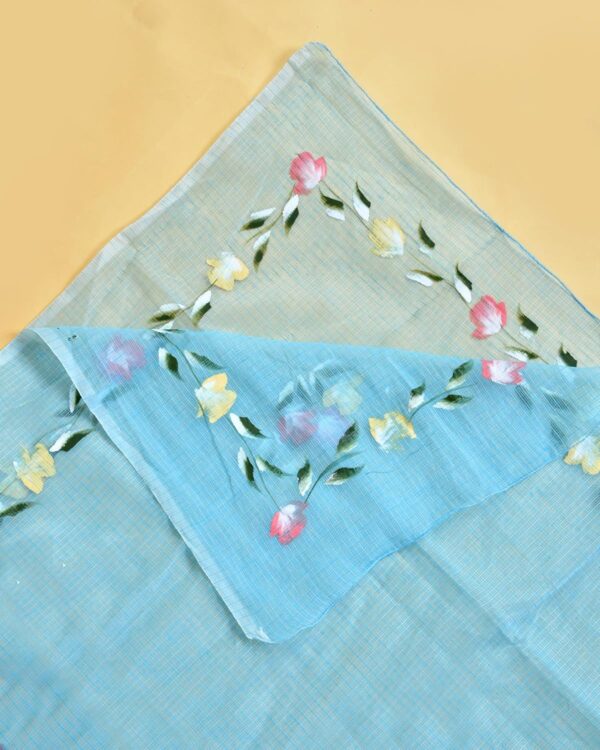 POISED Pure Hand-Painted Floral Kota Doria dupatta for woman - Image 5