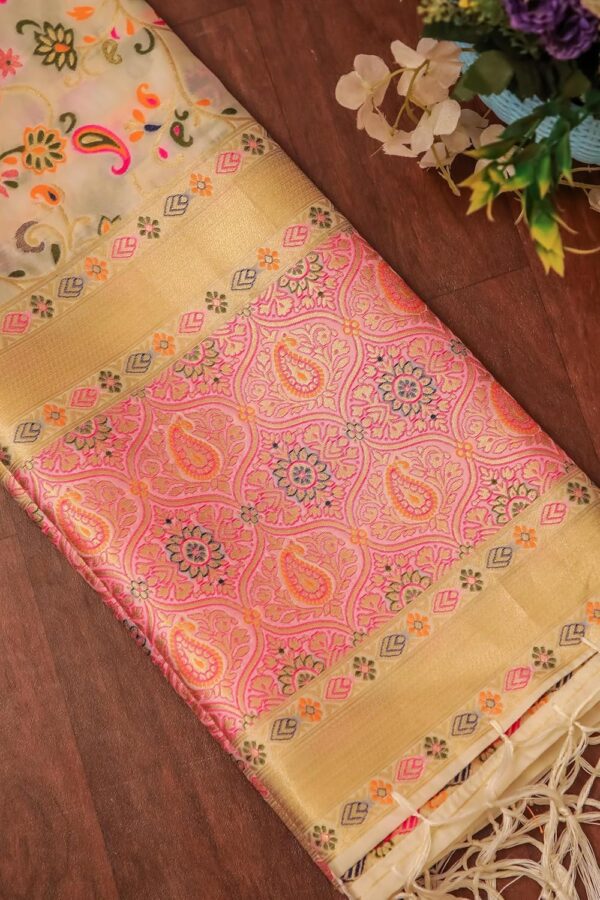 DEVANGI Women's Woven Banarasi Kashmiri Silk Jacquard Dupatta/Chunni with Meena Work, Width 1 Meter, - Image 6