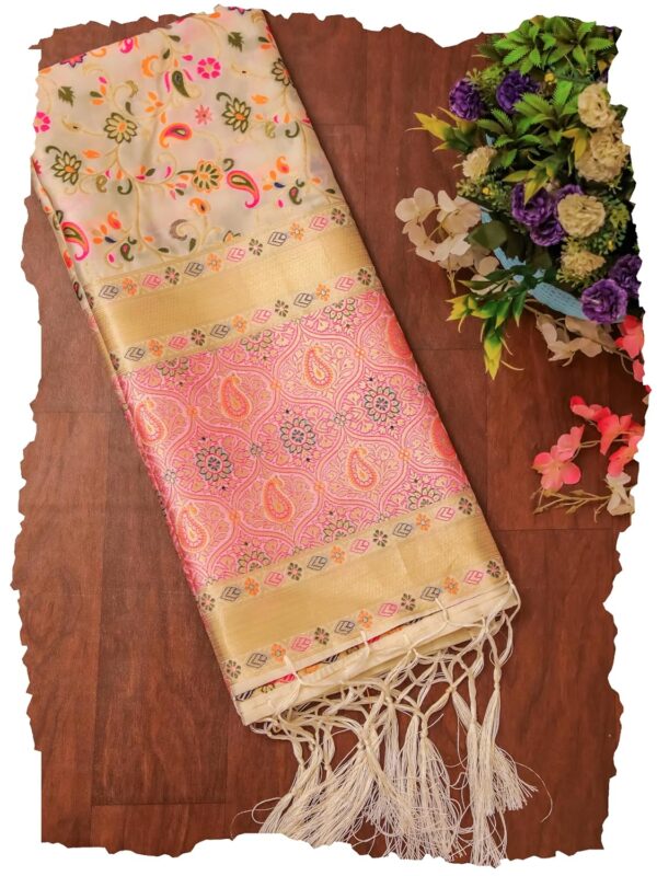 DEVANGI Women's Woven Banarasi Kashmiri Silk Jacquard Dupatta/Chunni with Meena Work, Width 1 Meter, - Image 2