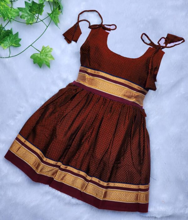 Amba Collection Boutique's Girl's Traditional Ethnic Wear Reshim Cotton Khan Knot Frock - Image 3