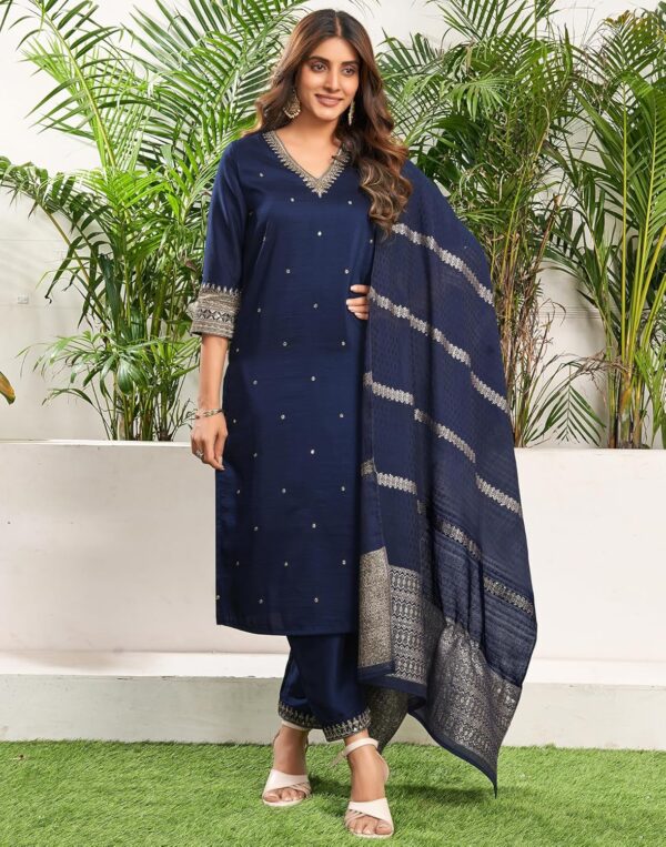 SIRIL Women's Rayon Viscose Sequence Embroidered Straight Kurta Pant with Dupatta Set - Image 5
