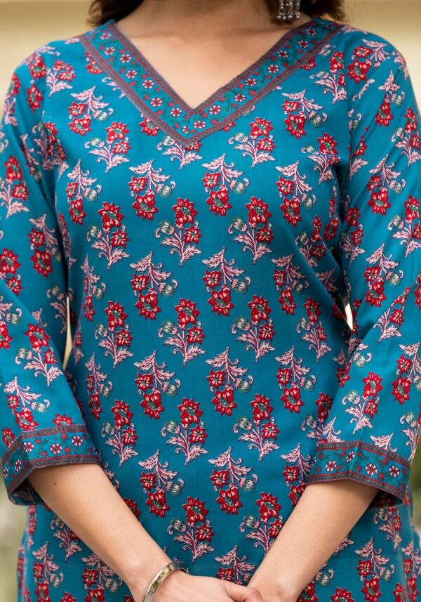 KLOSIA Women Viscose Straight Floral Printed Kurta and Pant Set with Dupatta | Ethnic Set | Dupatta - Image 3