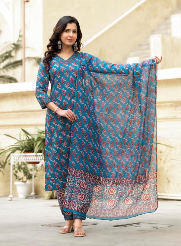 KLOSIA Women Viscose Straight Floral Printed Kurta and Pant Set with Dupatta | Ethnic Set | Dupatta - Image 6