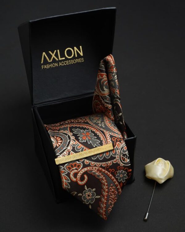 Axlon Pasiley Tie For Men – Formal Ties Set With Pocket Square Cufflink Tie Clip Flower Pin With.jpg