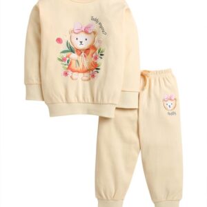 BUMZEE Peach Girls Full Sleeves Cotton Sweatshirt & Jogger Set