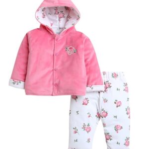 BUMZEE Pink & White Girls Full Sleeves Polyfill Winter Wear