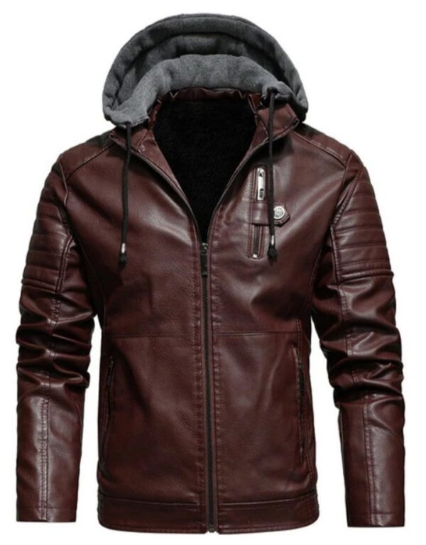 Blaq Ash Men's Faux Leather Hooded Motorcycle Jacket