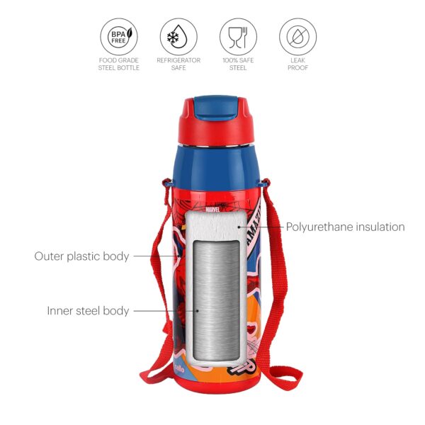 CELLO Puro Steel X Hydra Kid 600 Inner Steel Insulated Water Bottle 520ml Red Spiderman Print ISI.jpg