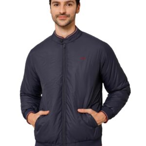 Cantabil Solid Navy Blue Full Sleeves Mock Collar Regular Fit
