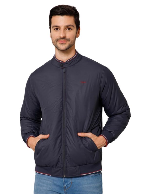 Cantabil Solid Navy Blue Full Sleeves Mock Collar Regular Fit