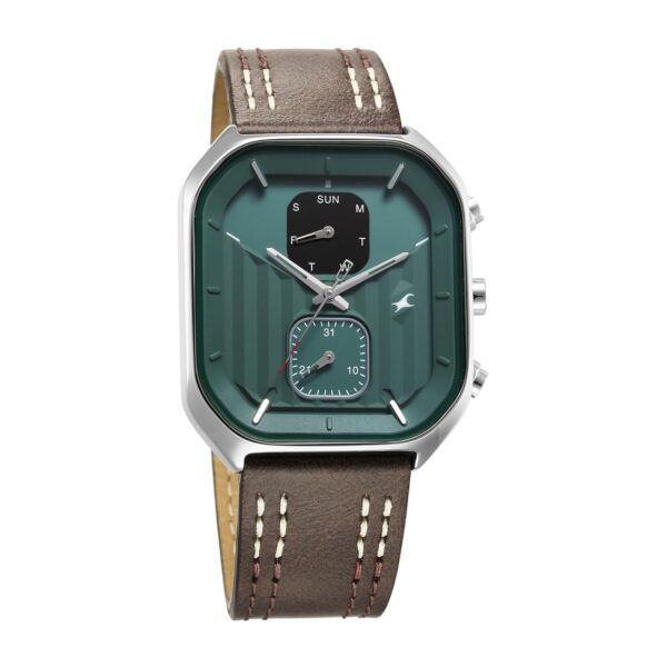 Fastrack Men Fleek Quartz Multifunction Green Dial Leather Strap Watch for Guys 3270SL03NT3270SL03.jpg