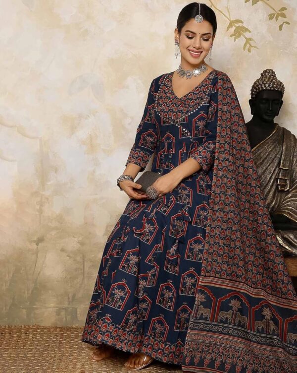 GEKHAWomens Red Cotton Printed Flared Kurta with Cotton Pant and Cotton Printed Dupatta Sets.jpg