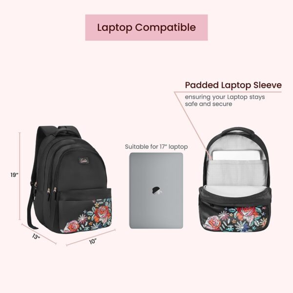 Genie Edge Laptop Backpack for Women in Black colour. More Volume 3 zips Stylish Trendy College Bags for.jpg