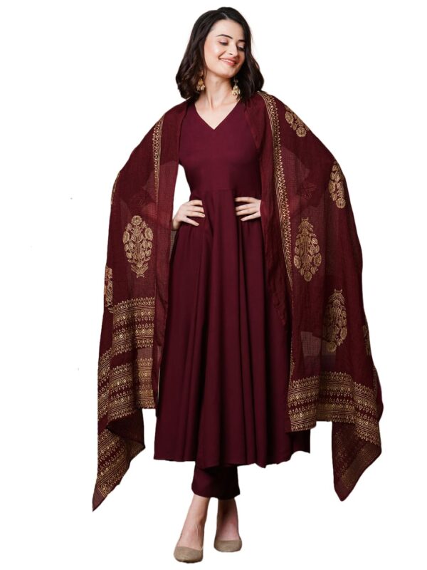 GoSriKi Women's Rayon Blend Solid Anarkali Kurta with Pant &