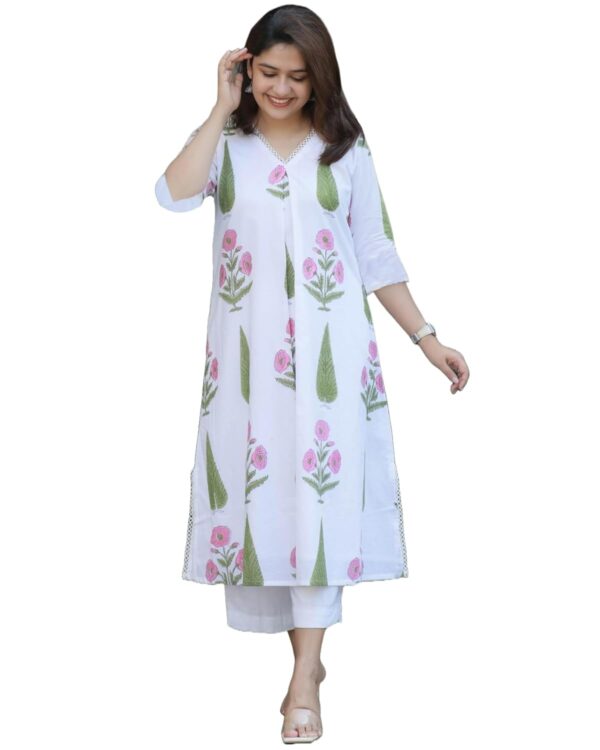 GoSriKi Women's Rayon Viscose A Line Printed Kurta with Pant