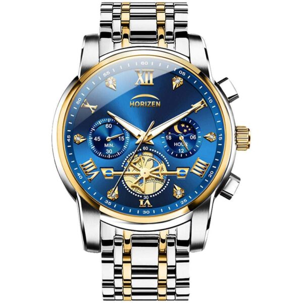 HORIZEN Stainless Steel Chronograph Luxury Analogue Watch for Men (Blue