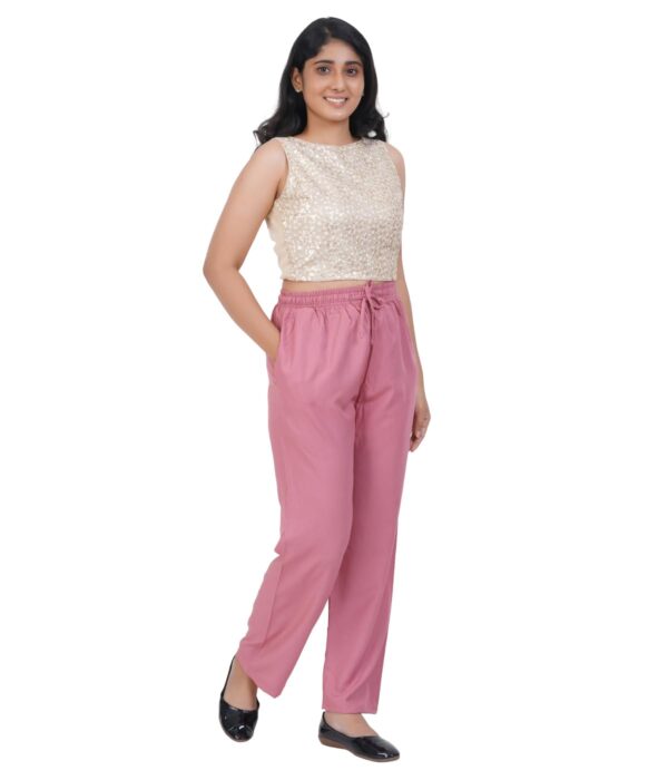 Happy Bunny Flowy Rayon Kurti Pants for Women Straight Regular Fit Stylish Solid Bottom Wear with Elastic.jpg
