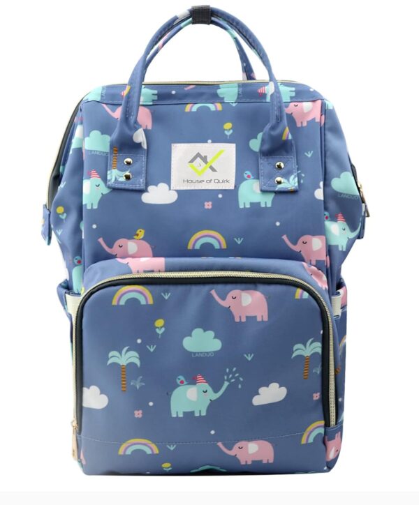 House of Quirk Baby Diaper Bag Maternity Backpack (Blue Elephant