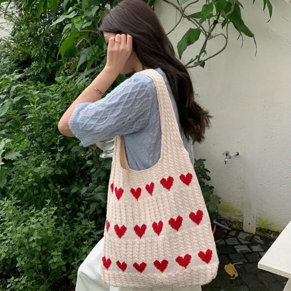 Kawn® Premium Knitted Heart Pattern Tote Bag Large Stylish and Durable Trendy bag for Everyday Use Beach.jpg