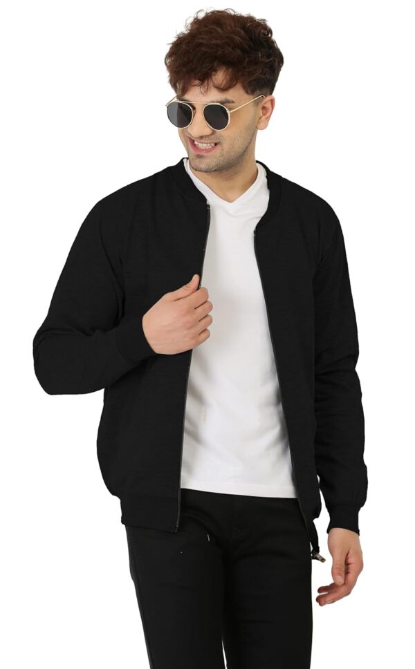 LEOTUDE CASUAL JACKET For Mens Loopknit Full Sleeve Regular Fit Solid Bomber Jacket Color Black.jpg