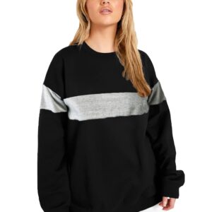 LEOTUDE Women's Loopknit Boyfriend/Loose Fit Round Neck Sweatshirt (Color Black)