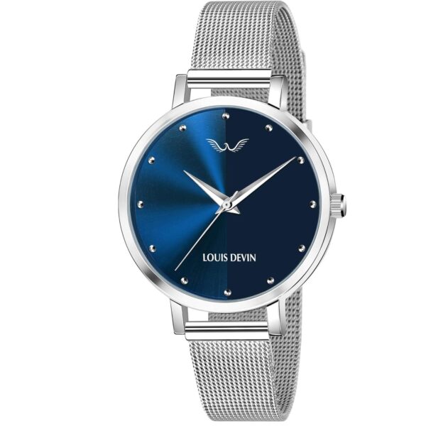 LOUIS DEVIN LD L144 BLU CH Mesh Blue Dial Silver Band Stainless Steel