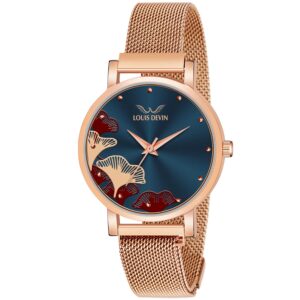 LOUIS DEVIN Rose Gold Plated Mesh Chain Analog Wrist Watch
