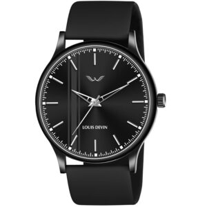 LOUIS DEVIN Silicone Strap Analog Wrist Watch for Men (Black/Blue/Red)