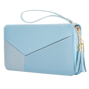 LOVELUX Women's Long Wallet   Sky Blue PU Leather Zipper