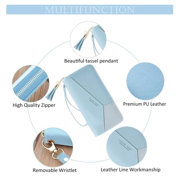 LOVELUX Womens Long Wallet Sky Blue PU Leather Zipper Purse with Tassel Multi Slot Credit Card Holder.jpg
