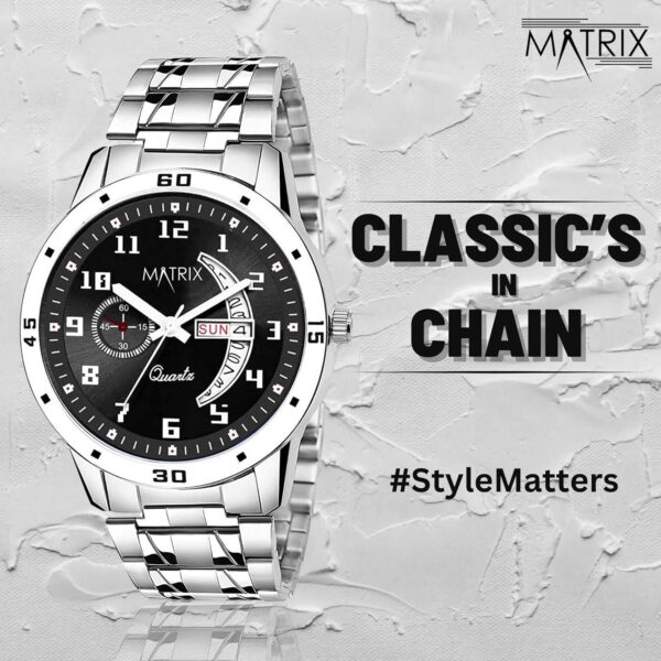 Matrix Blue Black Silver Dial Day Date Functioning Stainless Steel Strap Analog Watch for Men Women.jpg