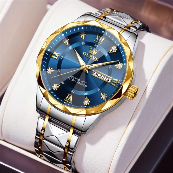 OLEVS Men's Business Watch Gold Blue with Large Easy Read Analog