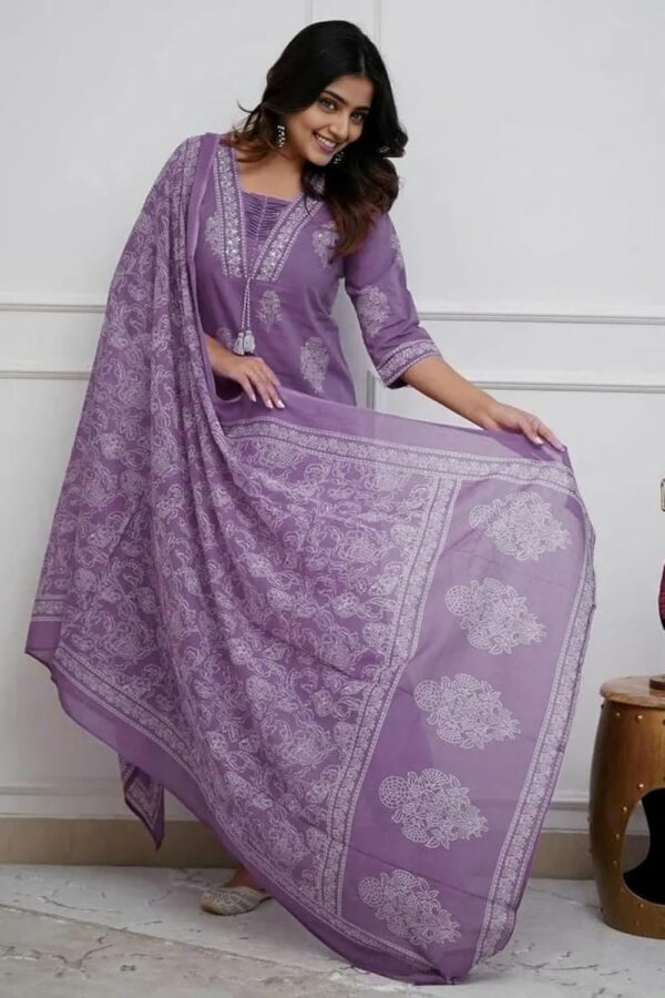 PARTHVIWomens Pure Cotton Printed with Handwork Kurta with Pants and Dupatta Set Ethnic Set Suit Set.jpg