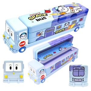 PRIME DEALS Bus Shape Pencil Box School Bus Metal Geometry