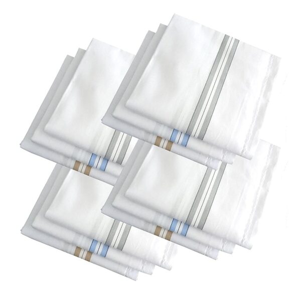 SPIN CART Cotton Premium Collection Casual Style Handkerchiefs Hanky For Men Pack Of 12. White Striped Xxl.jpg