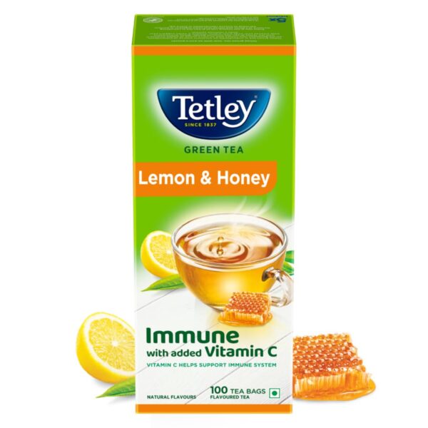 Tetley Green Tea, Lemon And Honey, 100 Tea Bags, 140